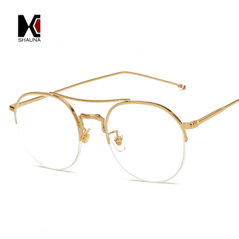 SHAUNA Classic Hand Made Half Metal Glasses Women Round Glasses Vintage Men Clear Lens Eyeglasses Frame