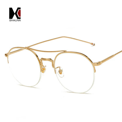 SHAUNA Classic Hand Made Half Metal Glasses Women Round Glasses Vintage Men Clear Lens Eyeglasses Frame