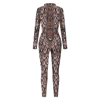 FCCEXIO 2021 New Women's Jumpsuit Sexy Snake Printed Romper Bodycon Female Body Outfits Party Bodysuit Cosplay Costumes