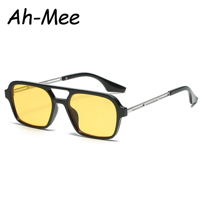 Fashion Square Sunglasses Women Men Brand Punk Small Frame Yellow Sun Glasses Female Retro Double Beam Metal Eyeglasses UV400