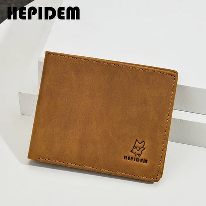 HEPIDEM RFID High Quality Crazy Horse Genuine Leather Slim Wallet 2020 New Front Pocket Money Dollar Bill Purse for Men 162