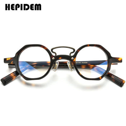 HEPIDEM Acetate Glasses Men 2021 New Retro Vintage Round Eyeglasses Frame Spectacles Eyewear 9153