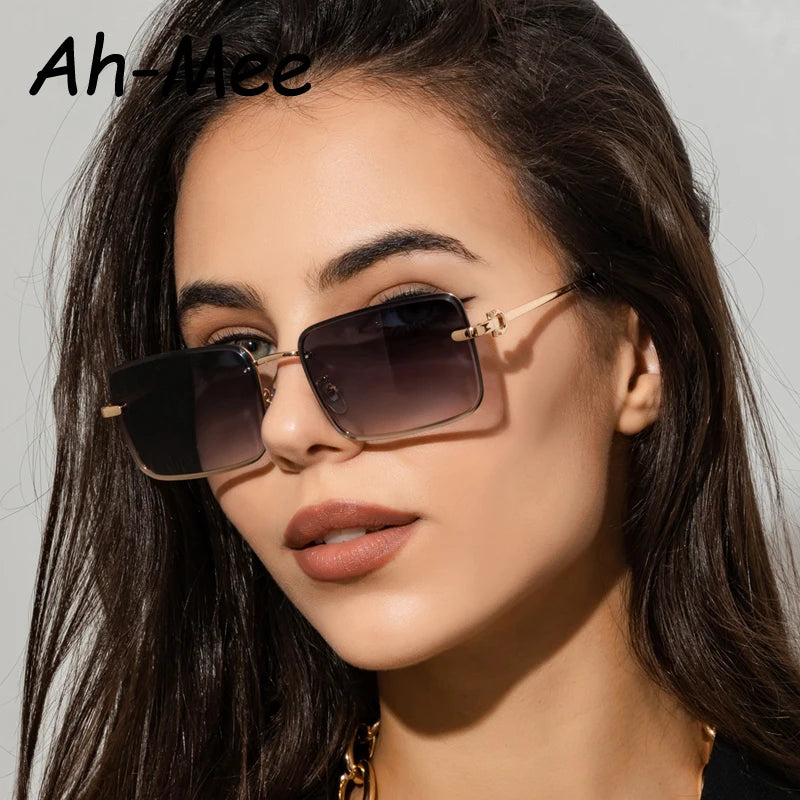 Retro Square Sunglasses Women Brand Designer Fashion Rimless Gradient Alloy Sun Glasses Shades Ladies Frameless Eyeglasses UV400