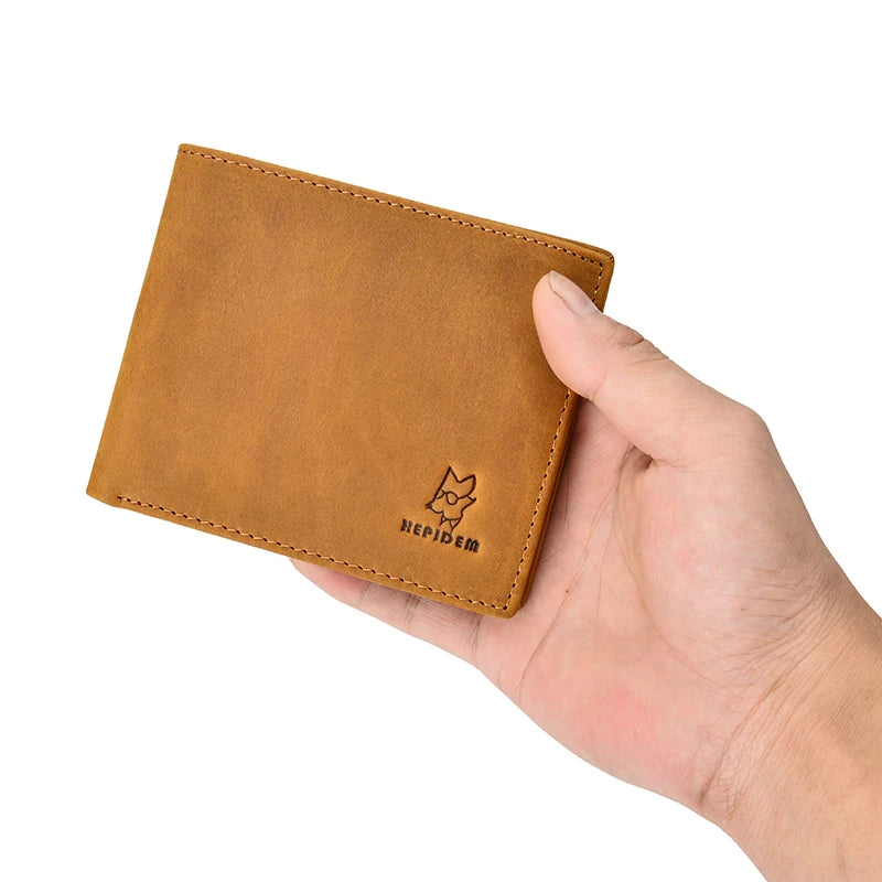 HEPIDEM RFID High Quality Crazy Horse Genuine Leather Slim Wallet 2020 New Front Pocket Money Dollar Bill Purse for Men 162