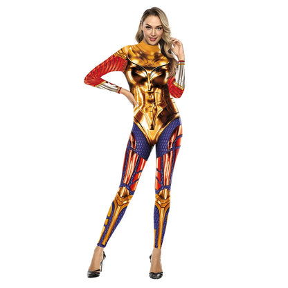 FCCEXIO The Wonder is Magic Woman Movie Pattern 3D Print Sexy Bodysuits Women  Long Sleeve Cosplay New Jumpsuit