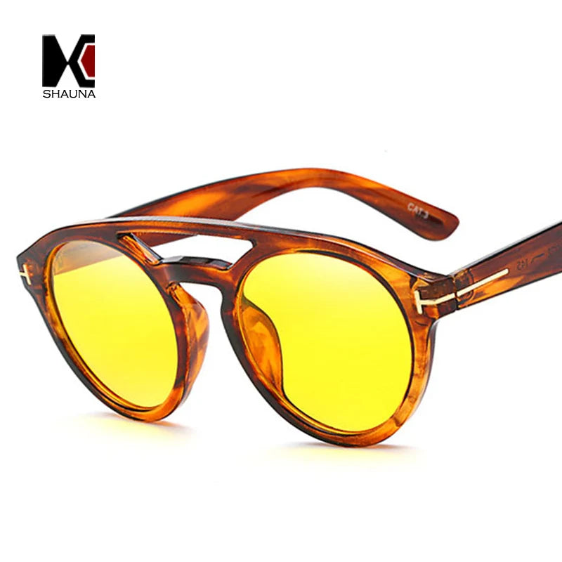 SHAUNA Sommer Styles Damen Runde Sonnenbrille Markendesigner Fashion Doppelstege Herren Gelb getönte klare Linse Sonnenbrille UV400