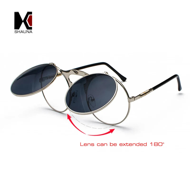 SHAUNA Folding Steampunk Sunglasses Women Retro Men Spring Temples Round Clear Red Punk Glasses UV400