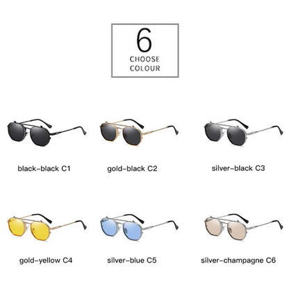 SHAUNA Retro Metal Punk Polygon Square Polarized Men Sunglasses Fashion Women Flip Clear Ocean Lens Sun Glasses Shades UV400