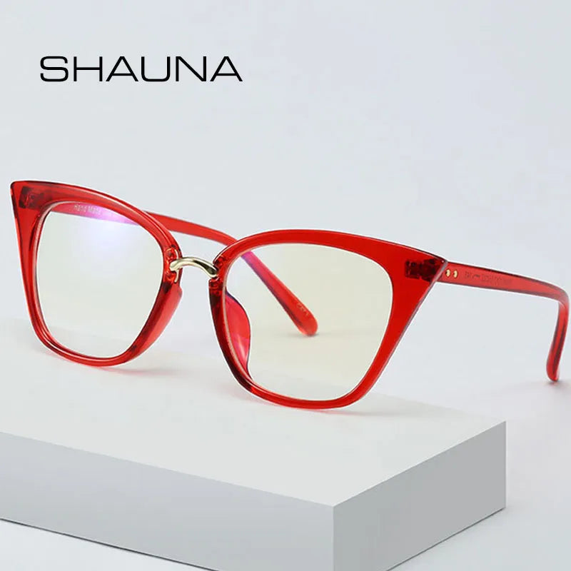 SHAUNA Classic Anti-Blue Light Women Cat Eye Eyeglasses Frames Fashion Rivets Optical Frames