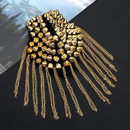 Coat Punk Clothing Accessories Tassel Metal Epaulet Dress Decoration River Pad Brooch Fringed Shoulder Stamp