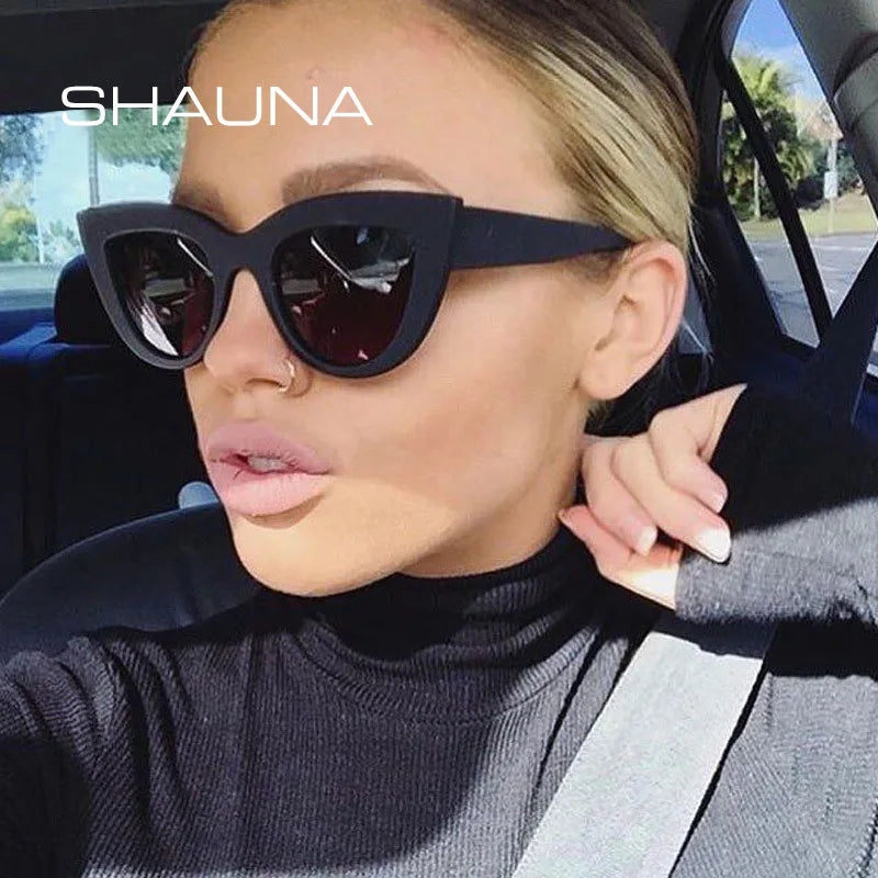 SHAUNA Retro Cat Eye Sunglasses  Women UV400 Metal Hinge