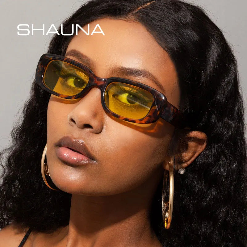 SHAUNA Retro Small Rectangle Sunglasses Women Ins Popular Metal Hinge Fashion Men Shades UV400