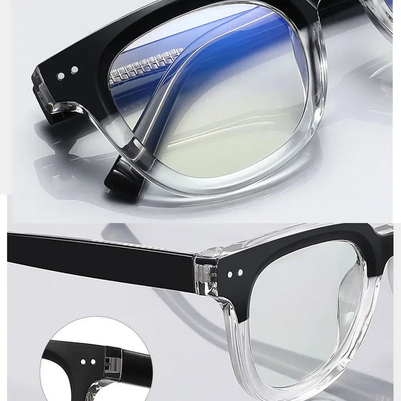 SHAUNA Spring Hinge TR90 Retro Rivets Round Glasses Frames Ins Popular Anti-Blue Light Eyeglasses