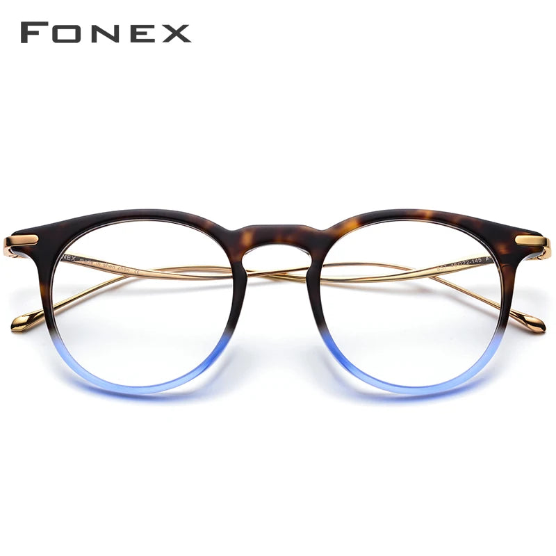 FONEX B Titan Acetat Brille Herren Vintage Brillengestell Damen Retro Runde Brille 857