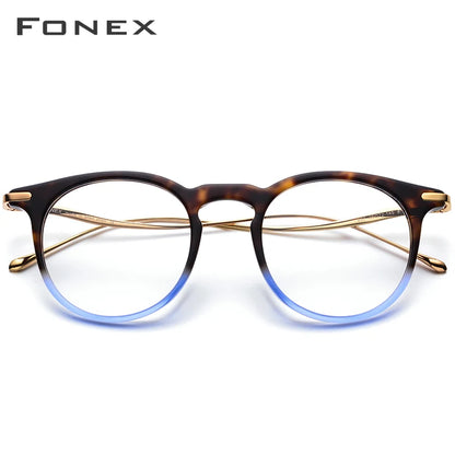 FONEX B Titan Acetat Brille Herren Vintage Brillengestell Damen Retro Runde Brille 857