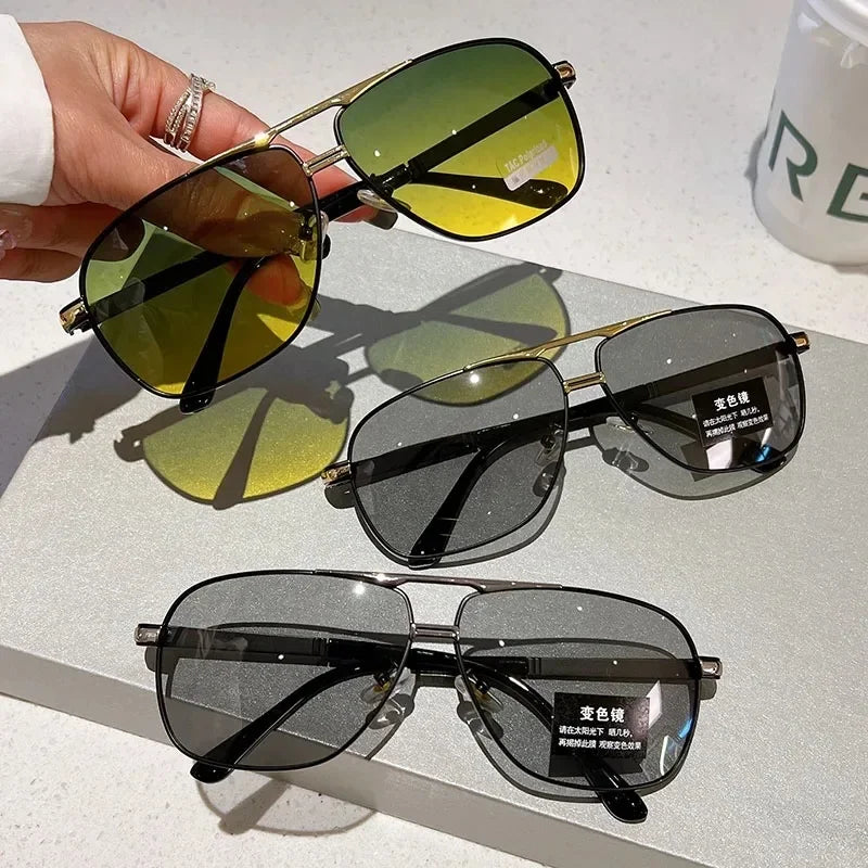 Oversized Vintage Sunglasses Men Women Fashion Polarized Photochromic Shades Eyewear Double Bridge Driving Sun Glasses