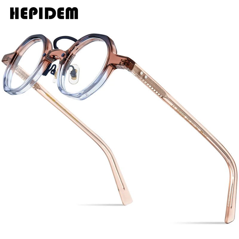 HEPIDEM Multicolor Acetate Eyeglasses Frame Men 2024 New Polygon Round Glasses Spectacles Eyewear H9244