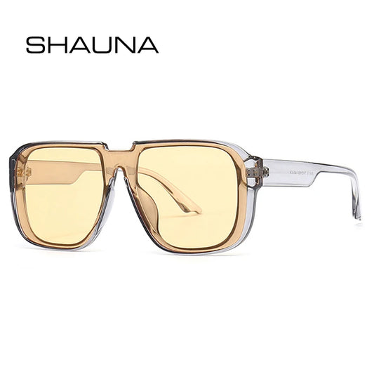 SHAUNA Retro Quadratische Einteilige Sonnenbrille Herren Verspiegelte Sonnenbrille UV400 Flat Top Herrenmode Sonnenbrille