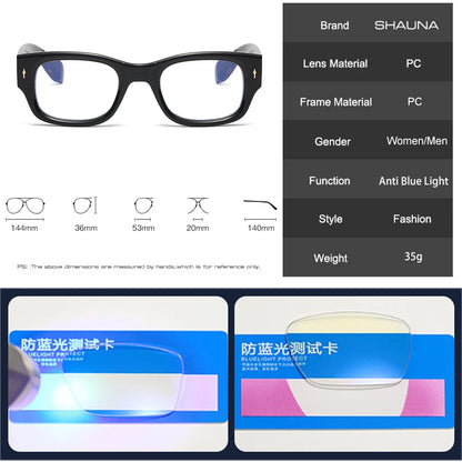 SHAUNA Fashion Square Men Glasses Frame Clear Anti-Blue Light Eyewear Retro Spring Hinge Men Optical Rivets Frame