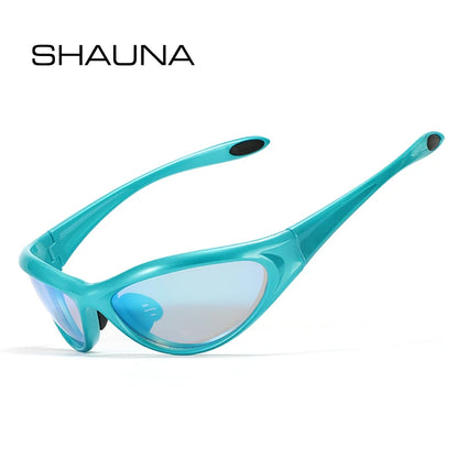 SHAUNA Retro Y2K Cat Eye Sunglasses Punk Sports Goggle Shades UV400 Men Trending Blue Mirror Eyeglasses