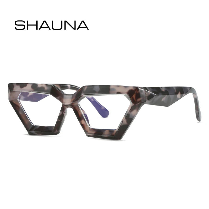 SHAUNA Fashion Polygon Cat Eye Women Glasses Frame Spring Hinge Men Clear Anti-Blue Light Leopard Optical Frame