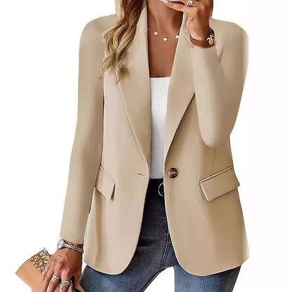 Blazer décontracté à la mode pour femmes 2024 printemps automne nouvelle couleur unie col rabattu à manches longues costume manteau élégant bureau dame