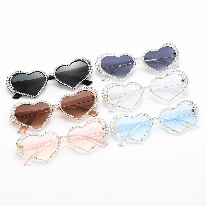 2024 New Water Diamond Sunglasses Candy Color Design Female Punk Large Frame Eyeglasses For Women Luxury Brand Rhinest Shades