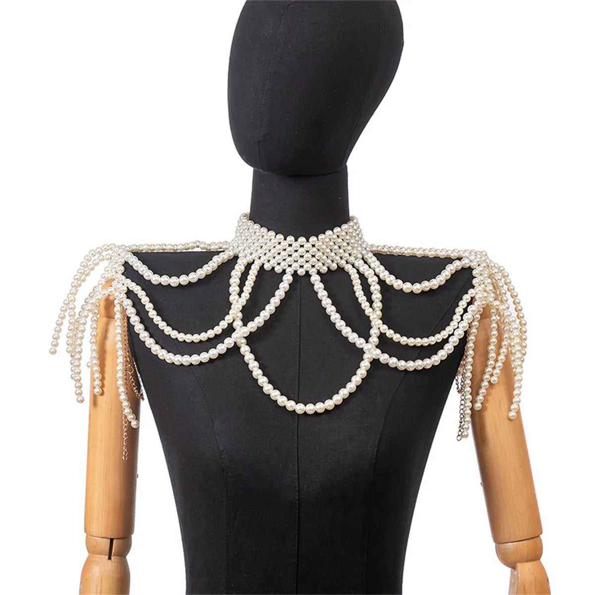 Élégante chaîne d'épaule de mariée en perles, bijoux faits à la main, grand collier creux en imitation de perles, chaîne de corps, robe de mariée, châle, accès