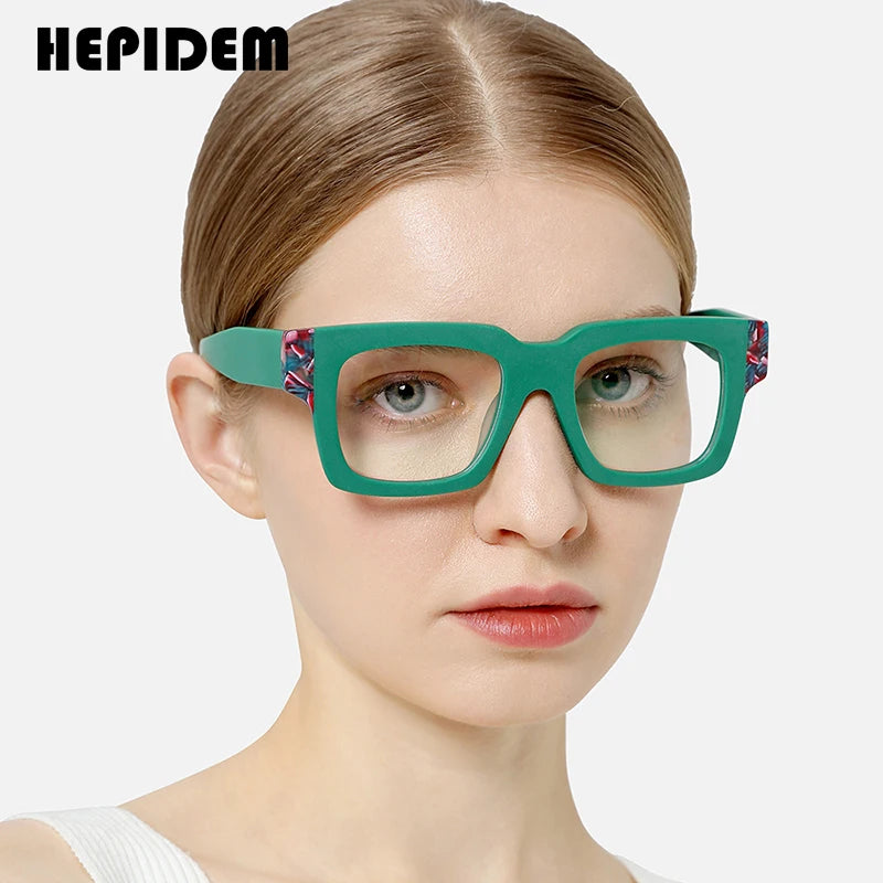 HEPIDEM Matte Acetate Glasses Men 2023 New Wide-Leg Square Women Eyeglasses Spectacles Eyewear H9288