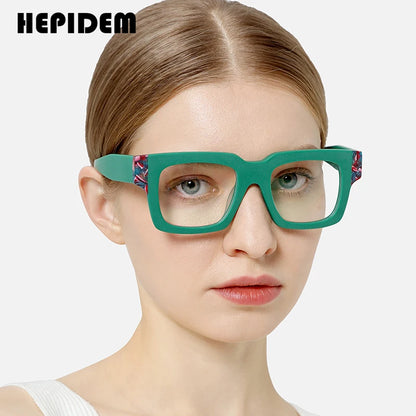 HEPIDEM Matte Acetate Glasses Men 2023 New Wide-Leg Square Women Eyeglasses Spectacles Eyewear H9288