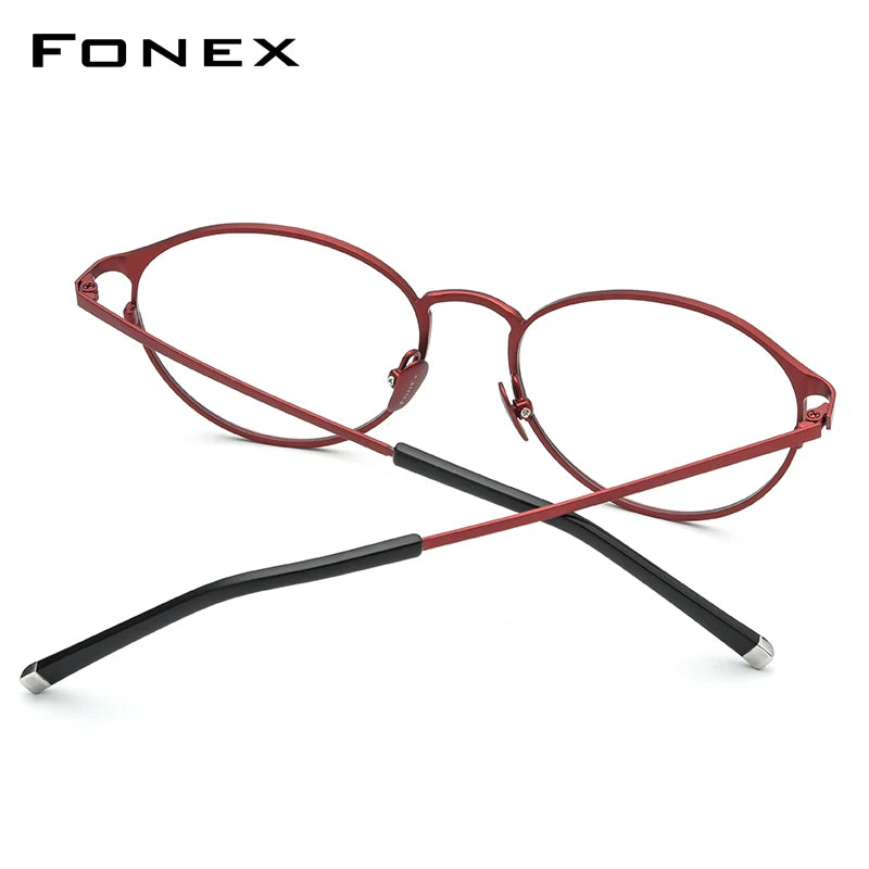 FONEX Monture de lunettes en titane pur pour femmes Lunettes rondes vintage Lunettes de vue Montures rétro pour hommes 8501