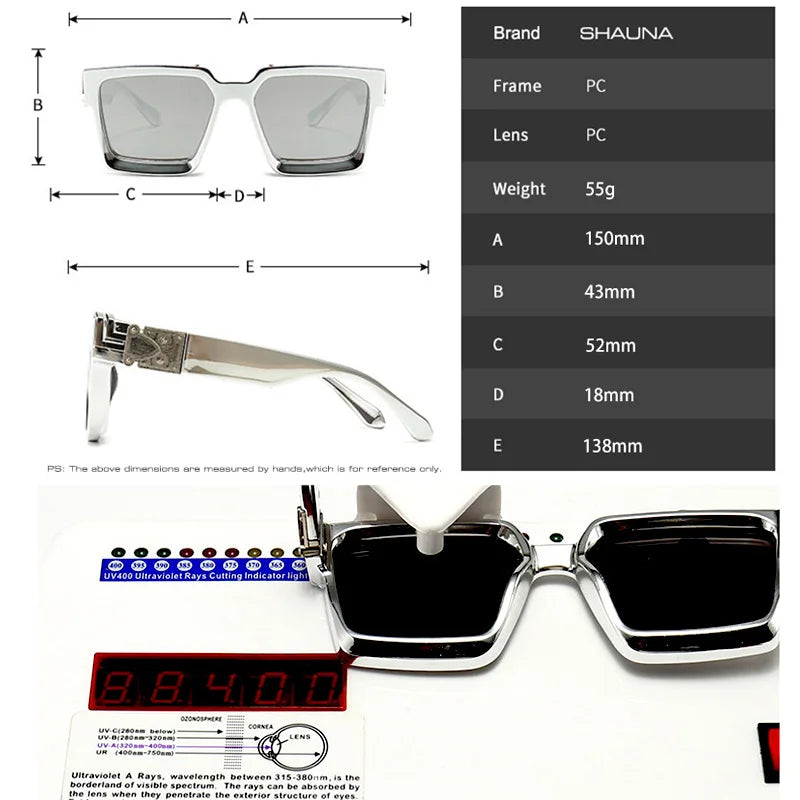 SHAUNA Retro Square Luxury Women Sunglasses Fashion Brand Designer Colorful Eyewear Shades UV400 Men Silver Mirror Sun Glasses