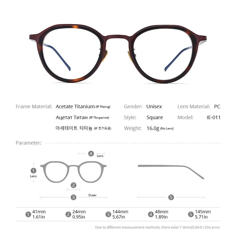 FONEX Acetat Titan Brille Männer 2023 Neue Frauen Einfache Retro Quadratische Brille Brillen IE-011