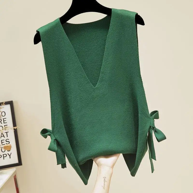 Spring and Autumn New Women's Knitwear Vest Korean Edition Sweater Tank Top Wearing Loose and Elegant Women's Top