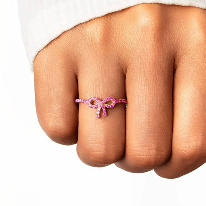 Metal Bow Rings Fashion Pink Craft Zircon Rings Couple Ring Woman