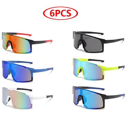 6pcs Cycling Sunglasses Riding Running Men Women Sports Sun Glasses Skiing Fishing Climbing Goggles Bike Mirror Lens Eyewear