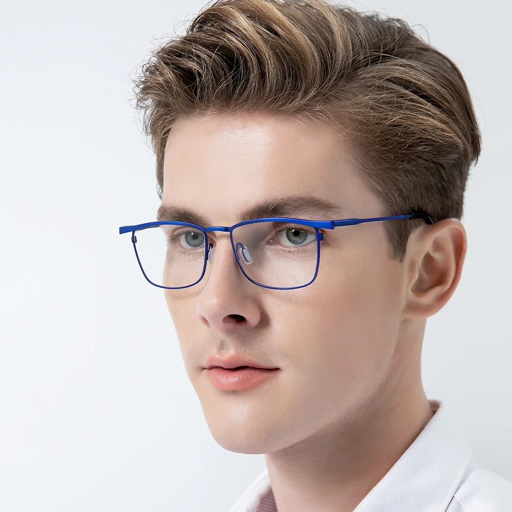 FONEX Titanbrille Herren 2023 Neue einfache Retro quadratische ultraleichte Brille Damenbrille F85741