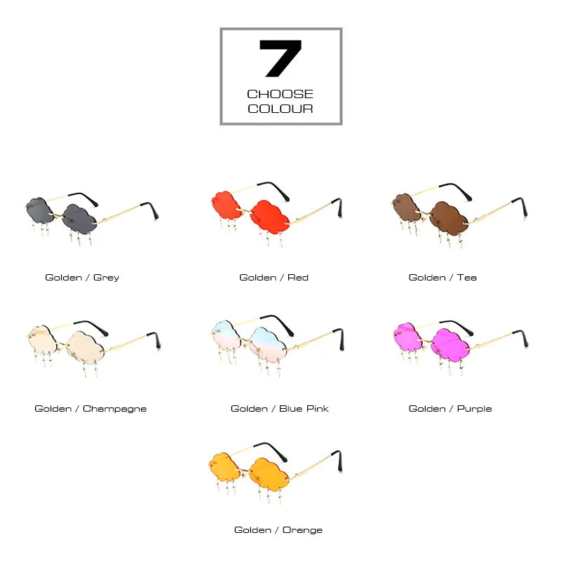 SHAUNA Ins Popular Rimless Sunglasses Women Clouds Lightning Tassel Sun Glasses Candy Colors Shades UV400