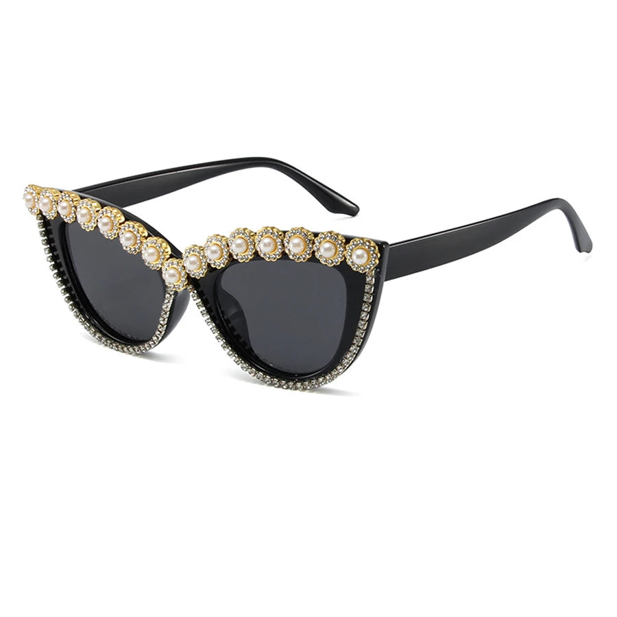 Vintage Cat Eye Sunglasses with Rhinestones 2024 New in Stylish Women Shades Ins Trendy Handmade Brand Designer Eyewear