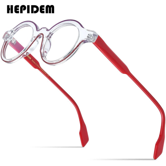 HEPIDEM Powder Acetate Glasses Men Retro Vintage Round Eyeglasses Women Spectacles Eyewear 9321