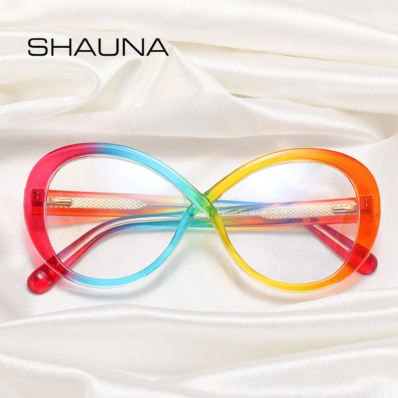 SHAUNA Anti-Blue Light Fashion Oversized TR90 Multicolor Women Round Glasses Frames Spring Hinge Computer Optical Eyeglasses