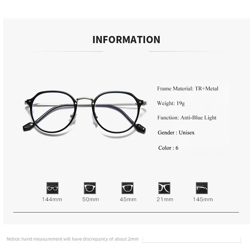 SHAUNA Anti-Blue Light Retro Round Glasses Frame Ultralight Fashion Optical Frames Computer Glasses