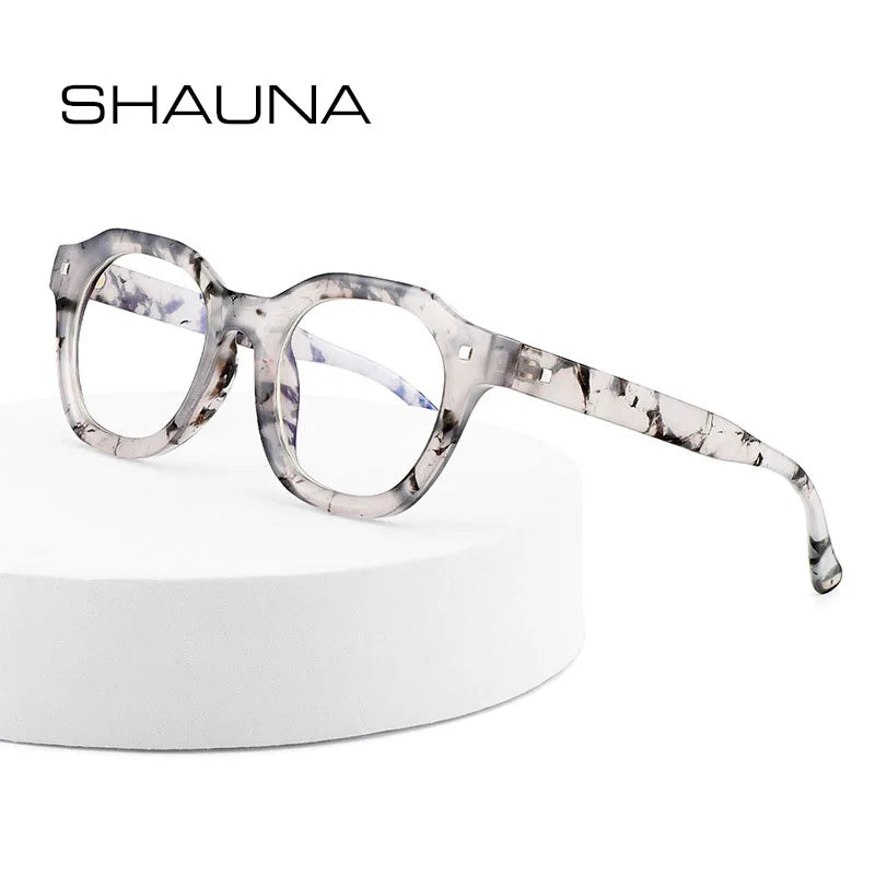 SHAUNA Anti Blue Light Retro Women Optical Glasses Frame Fashion Nail Men Round Shades UV400