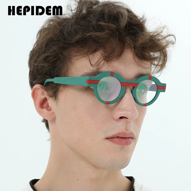 HEPIDEM Matte Acetate Glasses Women 2023 New Colorful Design Round Eyeglasses Men Spectacles Eyewear H9282