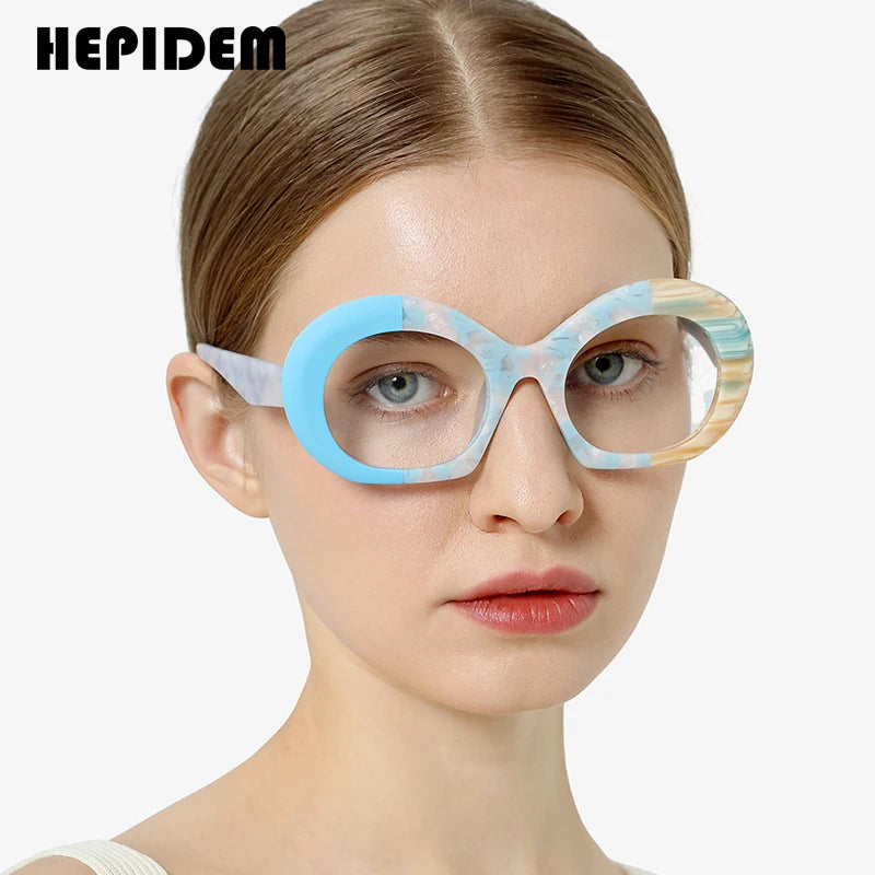 HEPIDEM Matte Acetate Glasses Women 2023 New Multicolor Retro Cat Eye Eyeglasses Men Spectacles Eyewear H9345