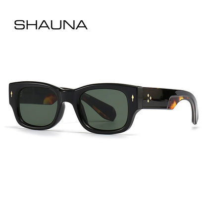 SHAUNA Trendy Square Herren Punk Nieten Sonnenbrille Retro Dunkelgrün Brillen Damen Shades UV400 Sonnenbrille