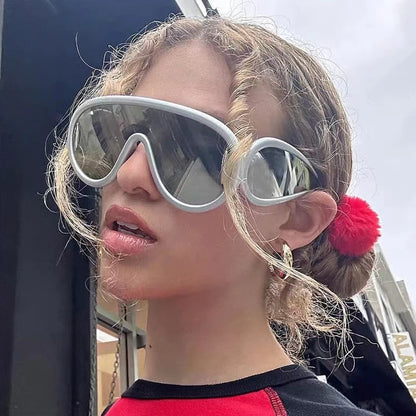 Sport Punk Übergroße Sonnenbrille Steampunk Y2K Frauen Männer Persönlichkeit Sonnenbrille Damen 2023 Luxus Marke Brillen Goggle UV400