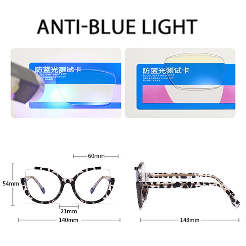 SHAUNA Retro Semi-Rimless Cat Eye Women Glasses Frame Clear Anti-blue Light Eyewear Men Spring Hinge Optical Gradient Frame