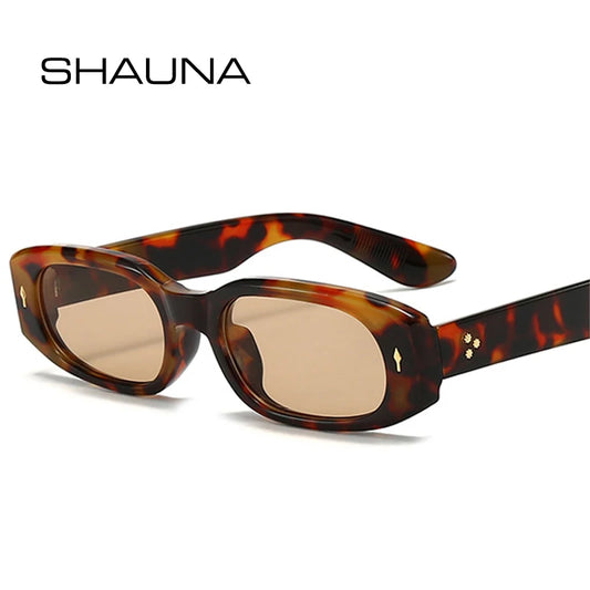 SHAUNA Fashion Candy Color Small Rectangle Sunglasses Women Shades UV400 Retro Rivets Men Sun Glasses