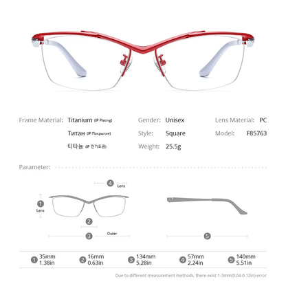 FONEX Pure Titanium Glasses Women 2024 New Men Semi Rimless Square Eyeglasses Half Frame Eyewear F85763